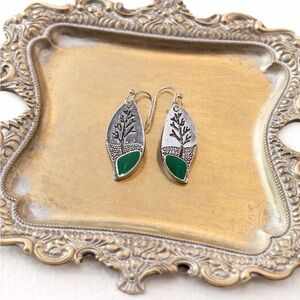 Leaf with Tree‎ Enamel Dangle Earrings, Zinc Alloy Long Drop Earrings